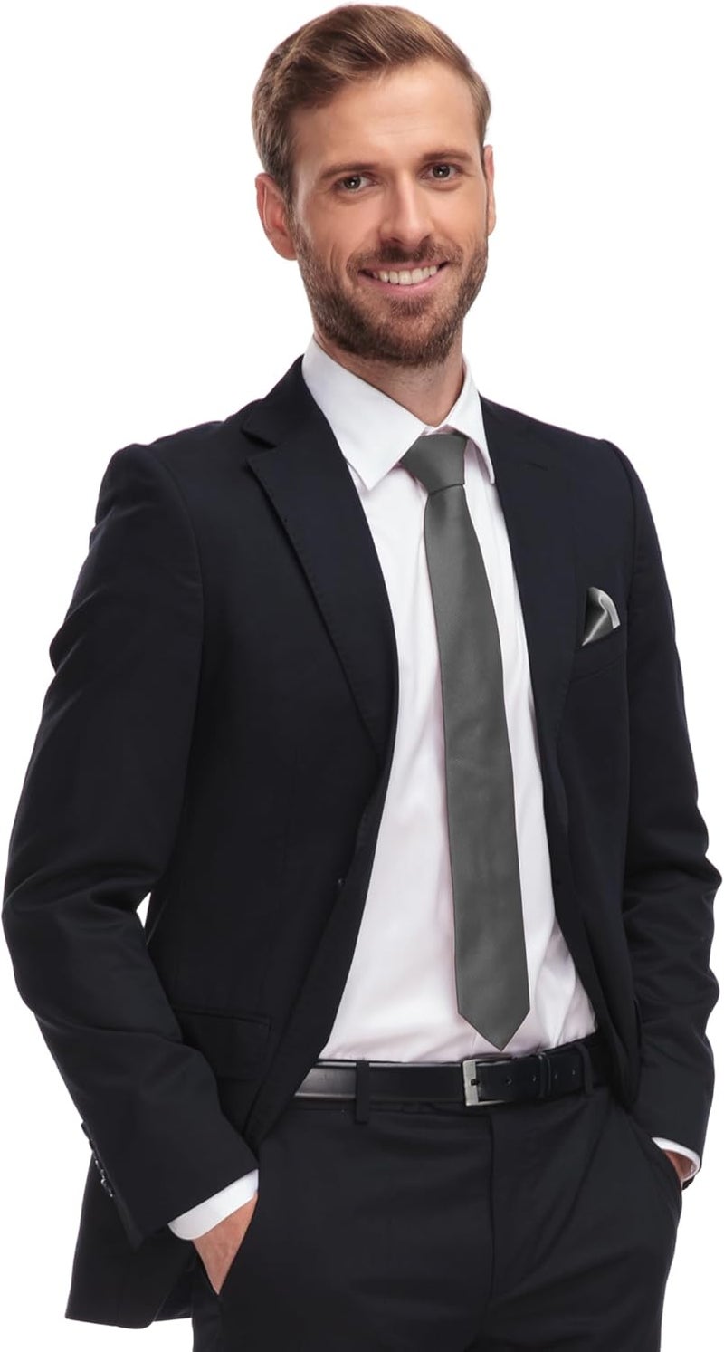 Trilece Ties for Men - Mens Solid Color Formal Necktie and Pocket Square Sets - Image 3